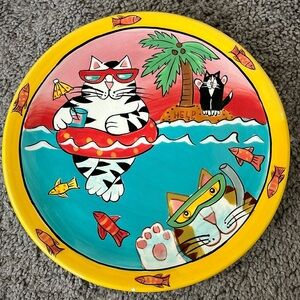 2003 Candace Reiter "Catzilla" 8” Plate Beach Party Ocean Island Cats Castaways